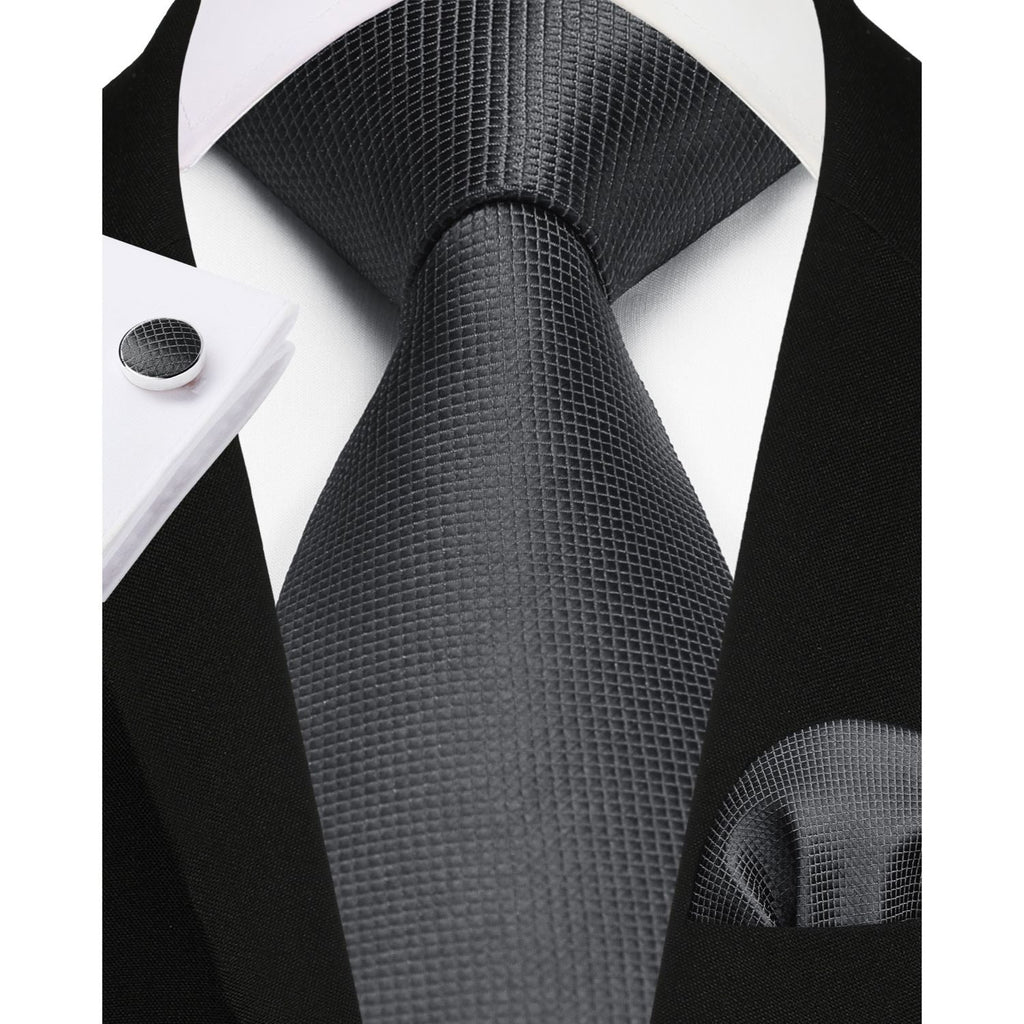 Hisdern Black Plaid Wedding Accessories Set with Cufflinks