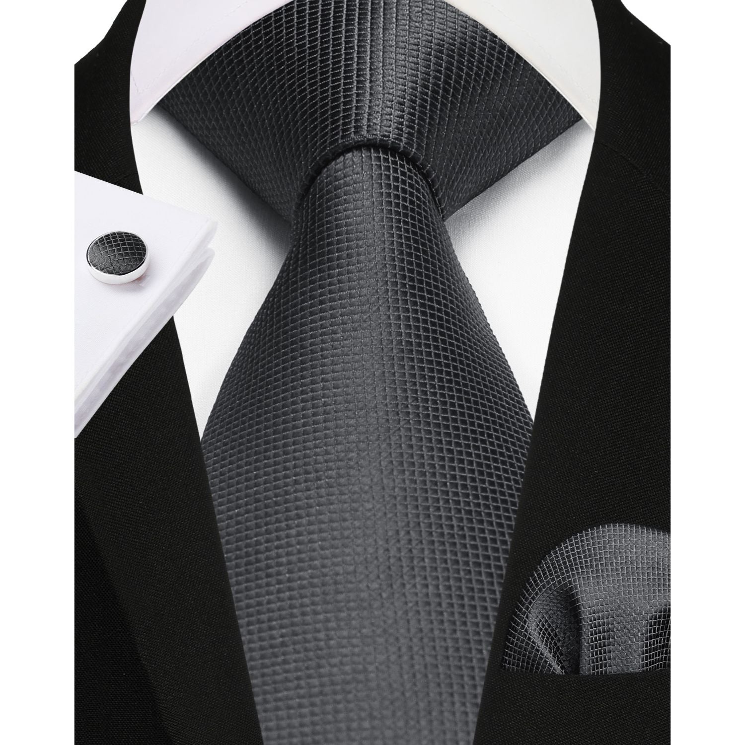 Hisdern Black Plaid Wedding Accessories Set with Cufflinks