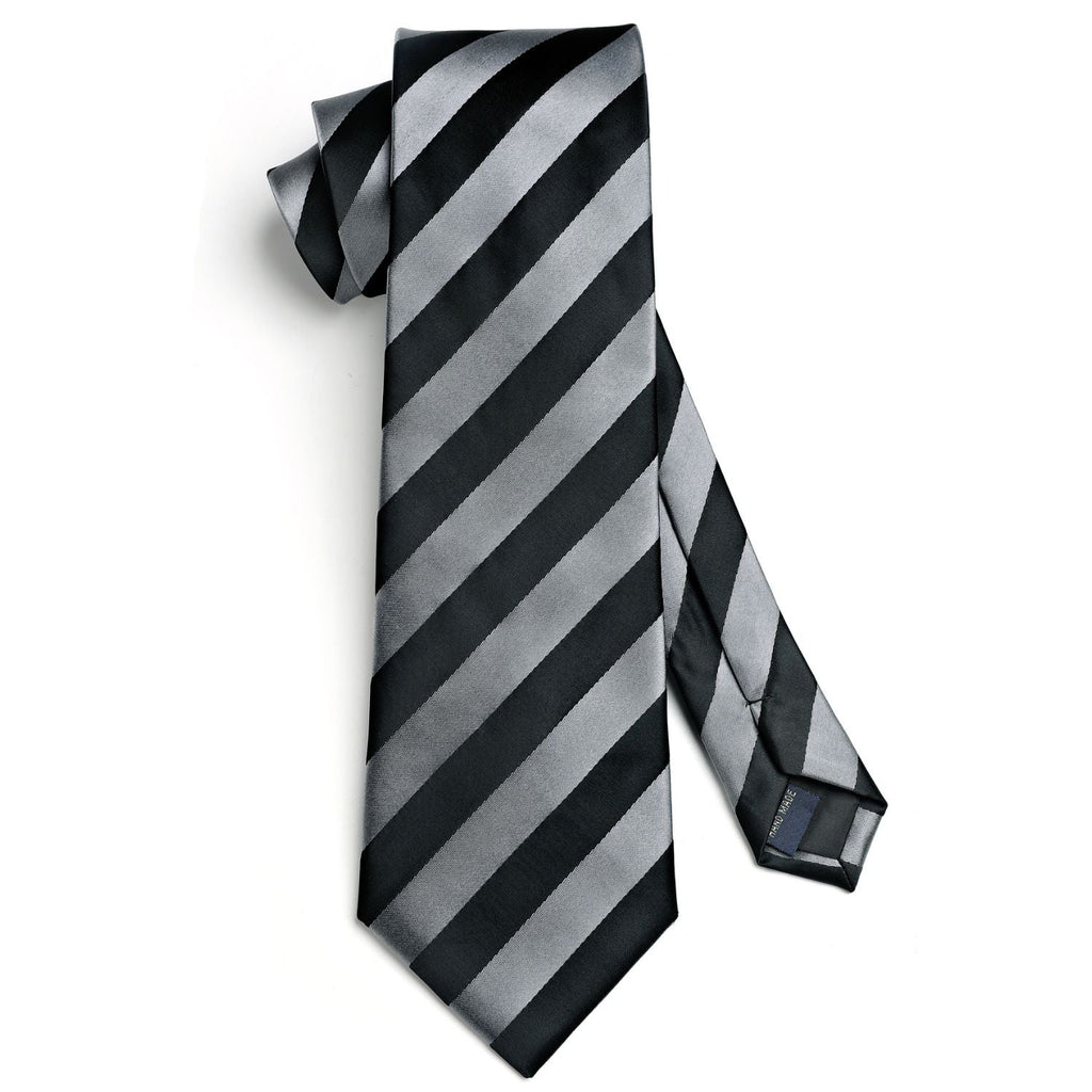 Hisdern Grey Black Striped Business Tie Set