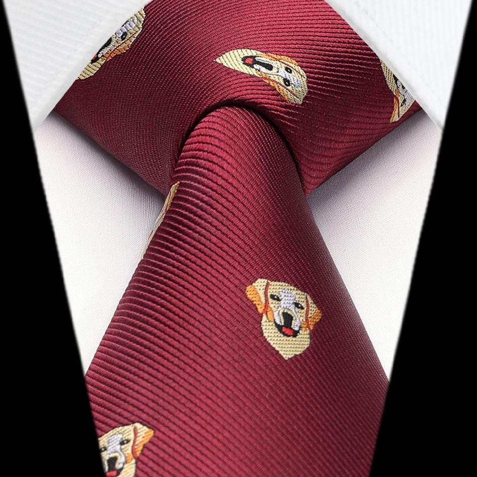 Hisdern Burgundy Golden Retriever Cute Pattern Tie Set