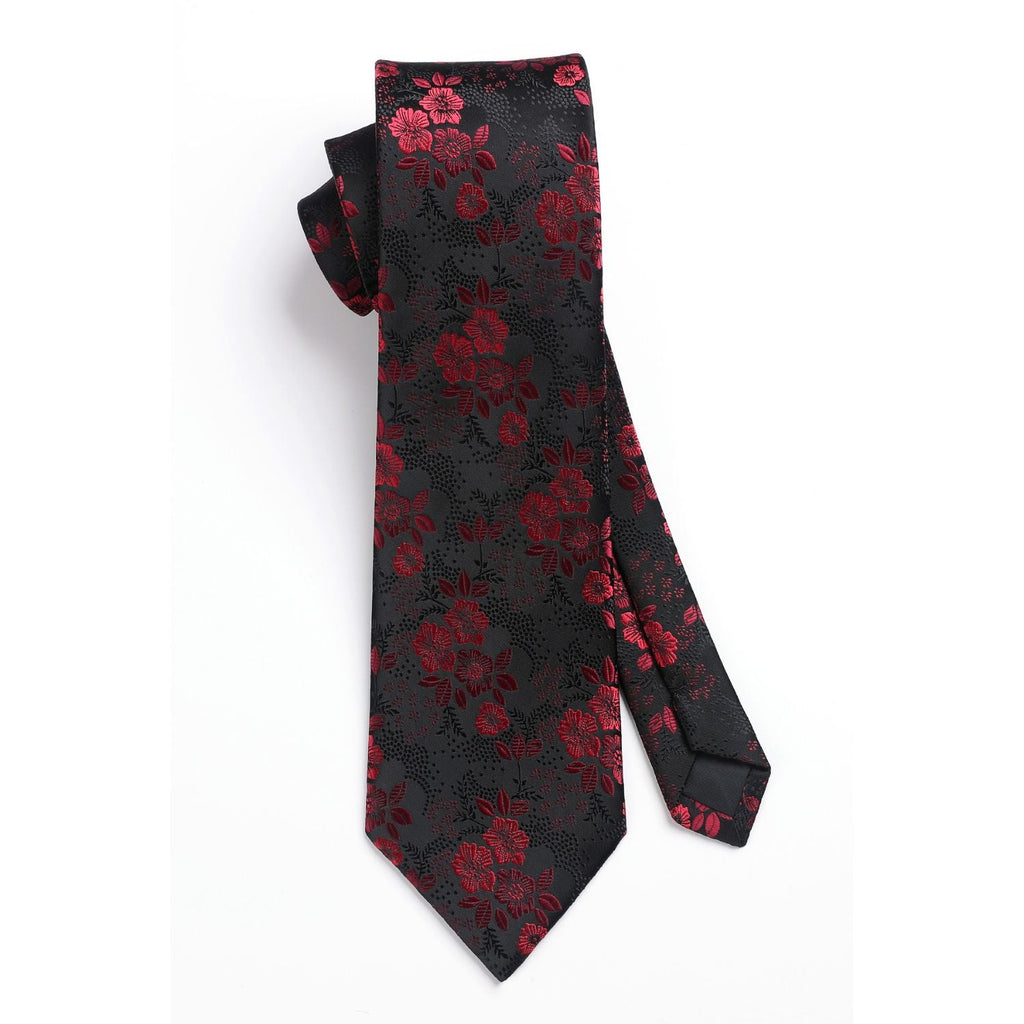 Hisdern Red Black Floral Wedding Accessories Set