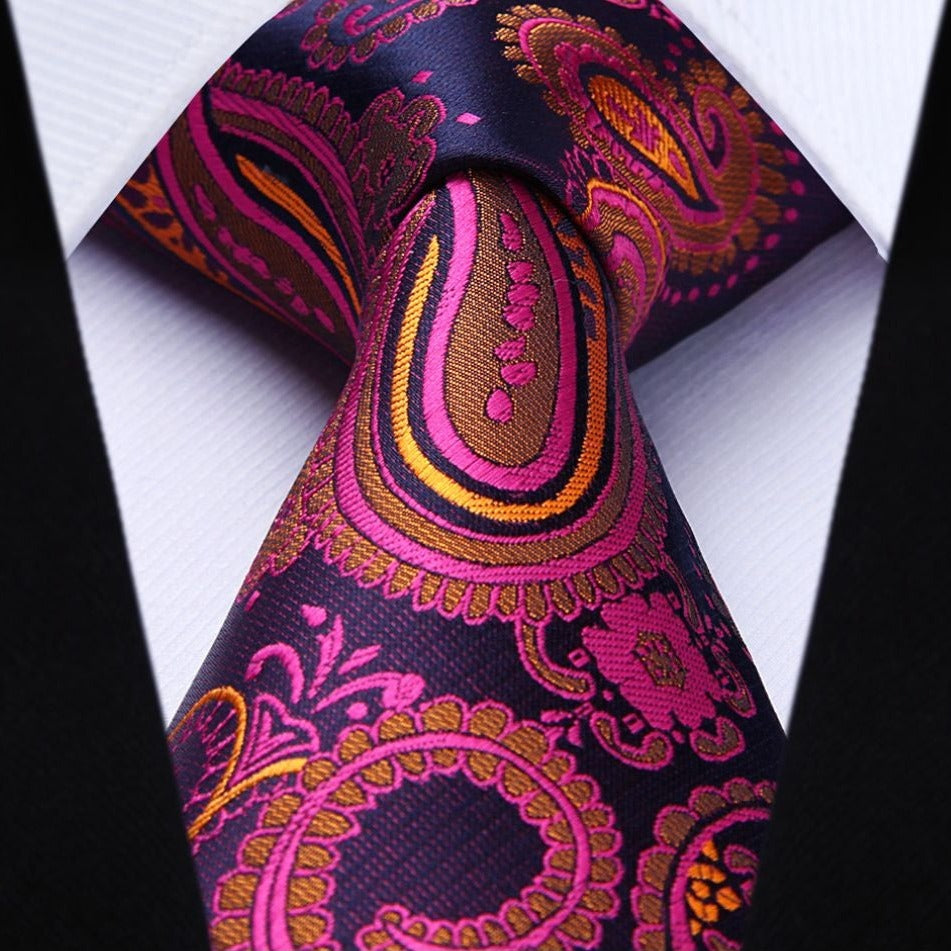 Hisdern Violent Red Orange Paisley Tie Set For Groomsmen