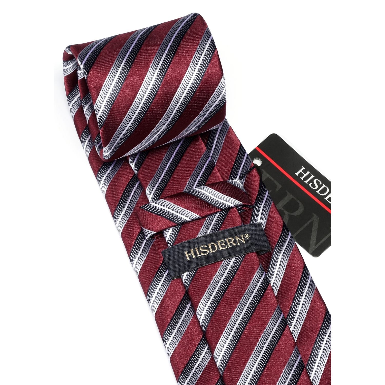 Hisdern Burgundy Striped Wedding Accessories Set with Cufflinks