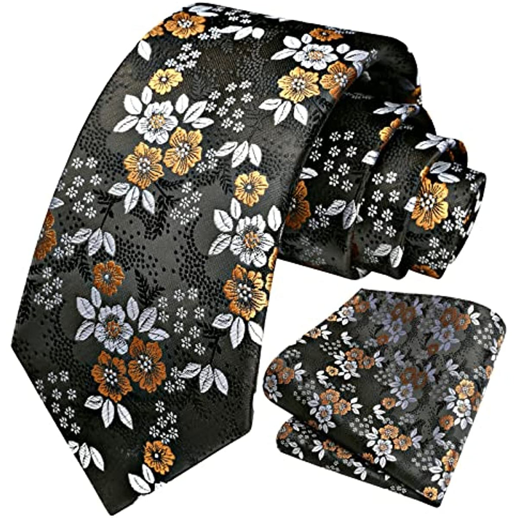 Floral Tie Handkerchief Set - X-ORANGE WHITE