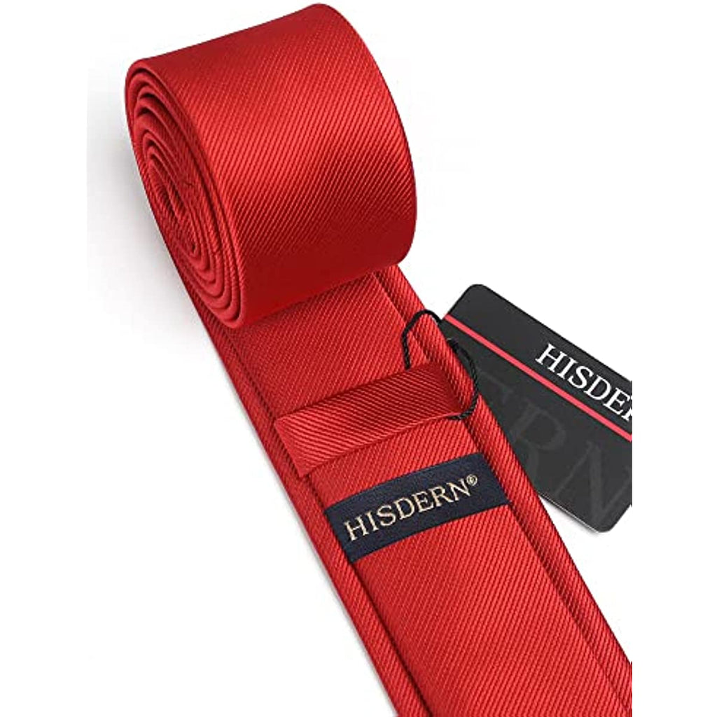 Hisdern Solid Print Skinny Tie Slim 2.4'' Formal Bright Red Wedding Tie