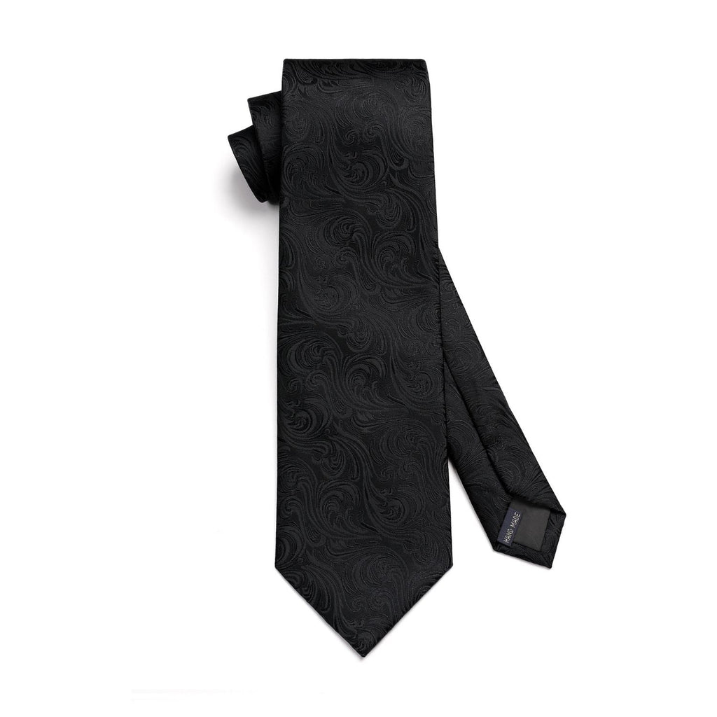 Hisdern Black Paisley Tie Set For Formal Wear