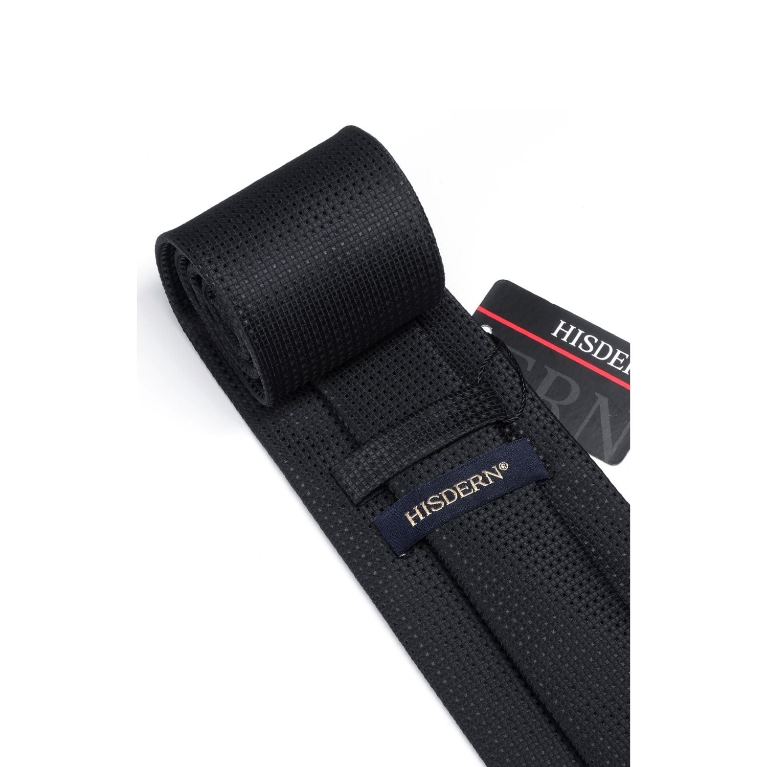Hisdern Black Plaid Wedding Accessories Set with Cufflinks
