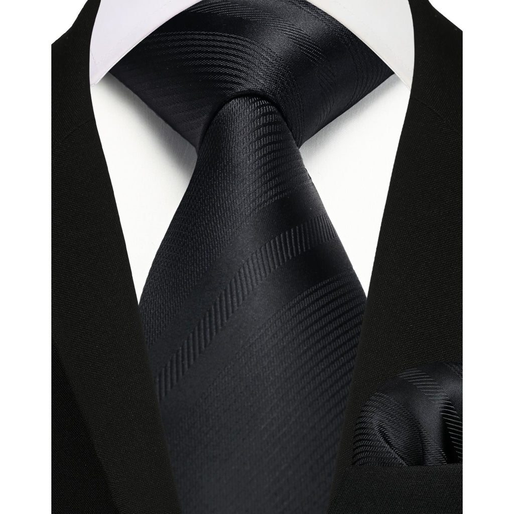 Hisdern Black Striped Business Tie Set