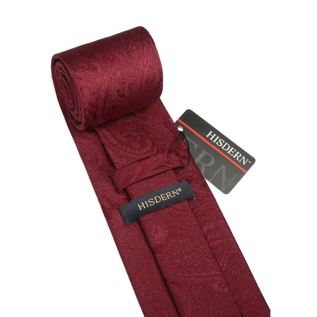 Hisdern Burgundy Paisley Tie Set For Groomsmen