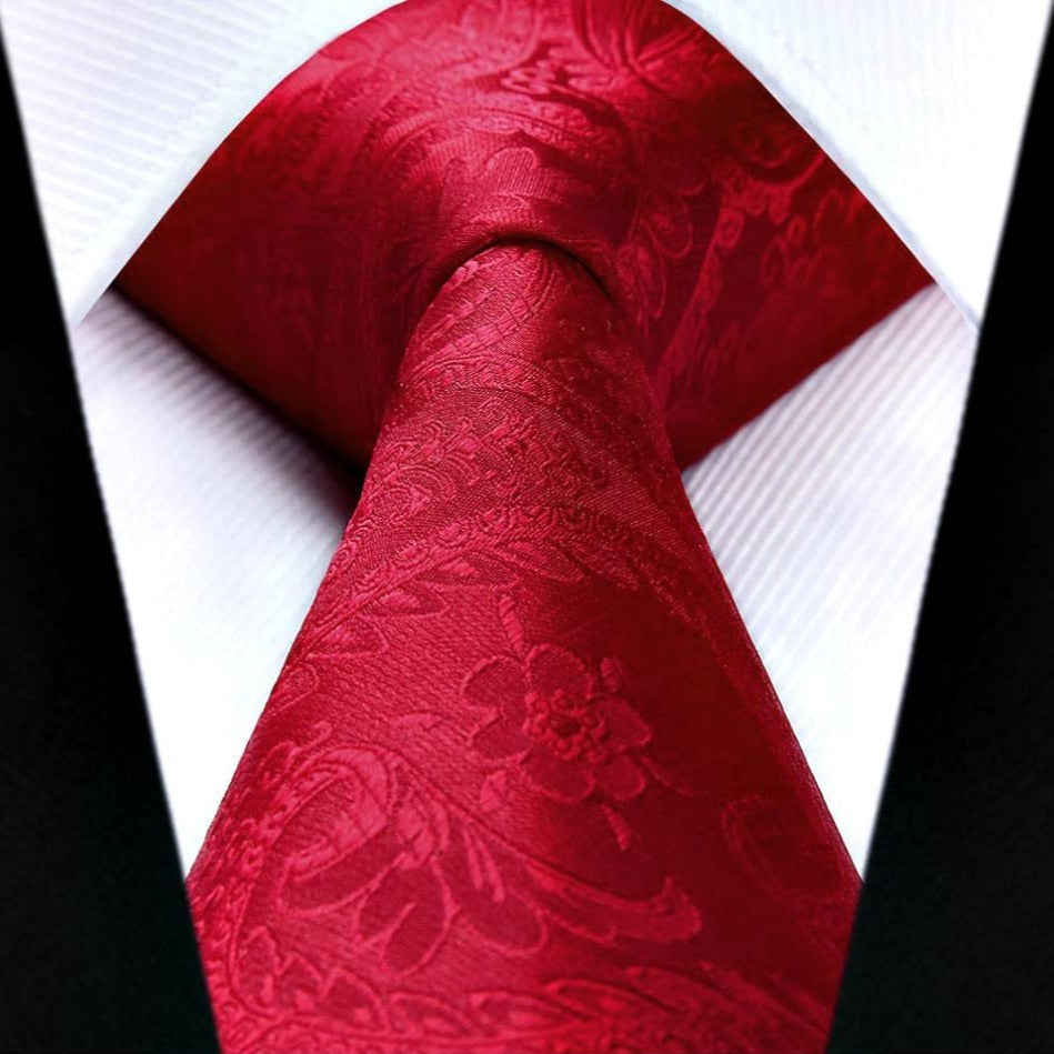 Hisdern Crimson Red Paisley Tie Set For Groomsmen