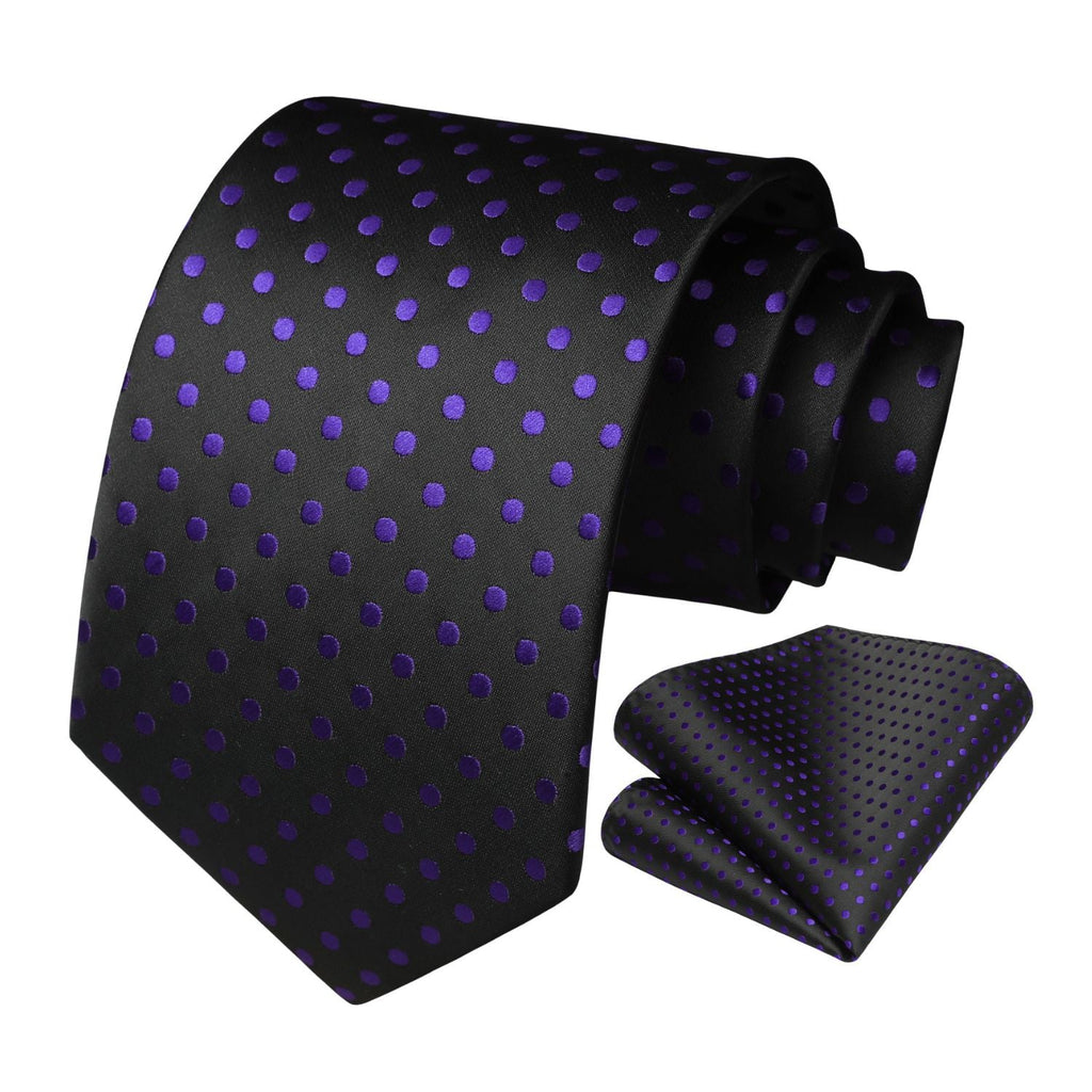 Hisdern Black Purple Polka Dot Print Tie Set For Formal Events