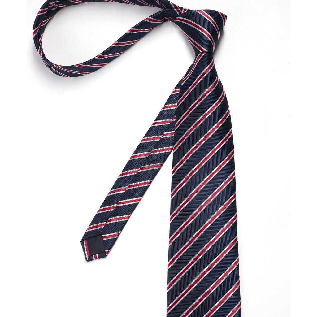 Hisdern Navy Red Striped Business Accessories Set with Cufflinks