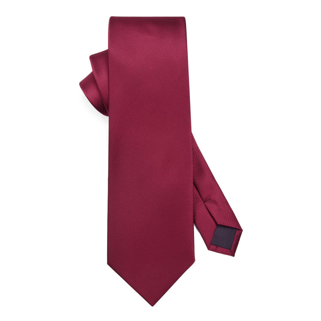 Hisdern Wine Red Solid Men’s Tie Set for Formal & Wedding