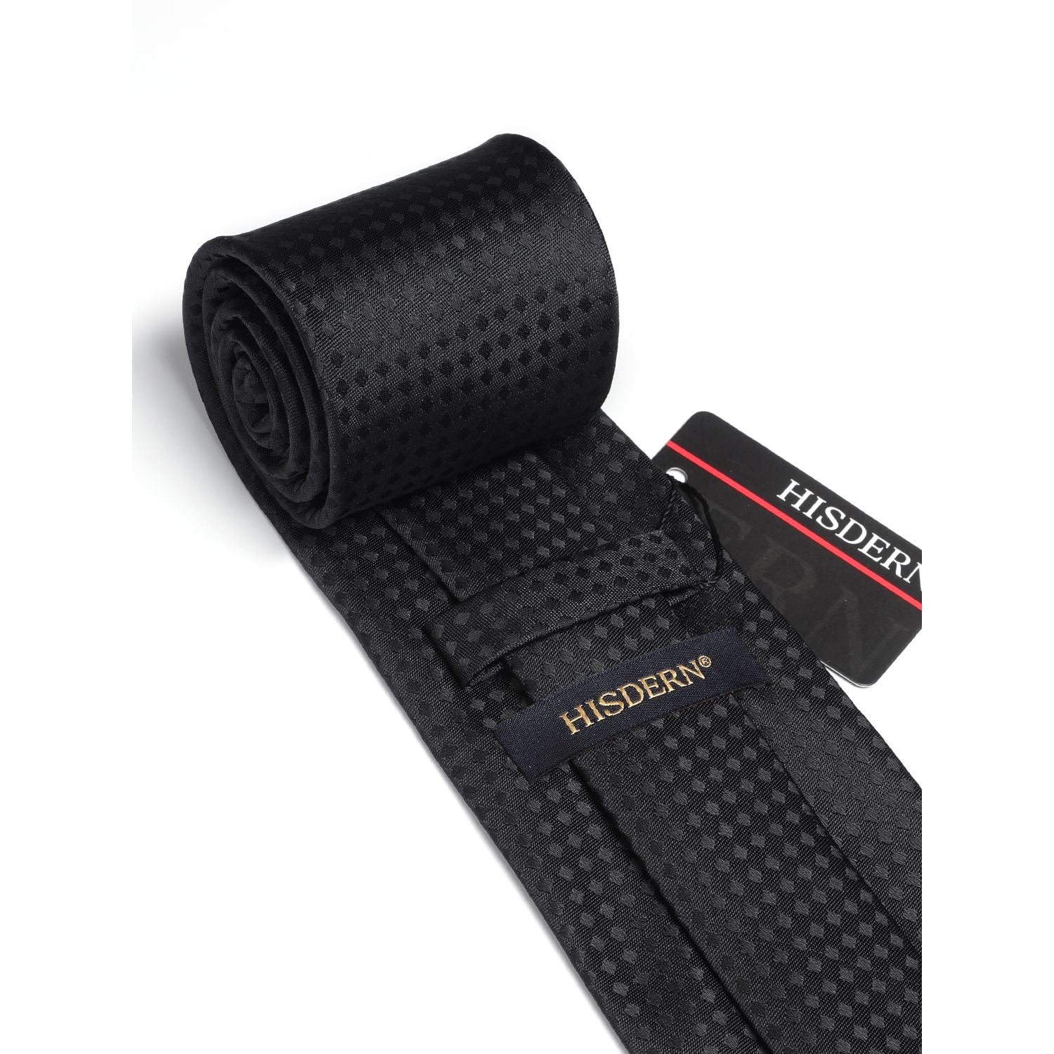 Hisdern Black Plaid Pocket Square With Matching Tie
