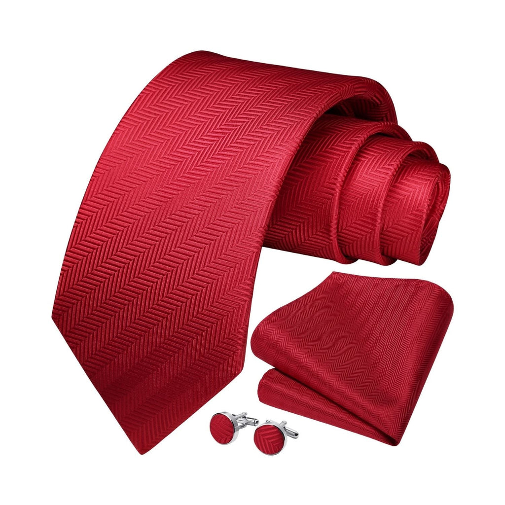 Hisdern Red Striped Wedding Accessories Set with Cufflinks