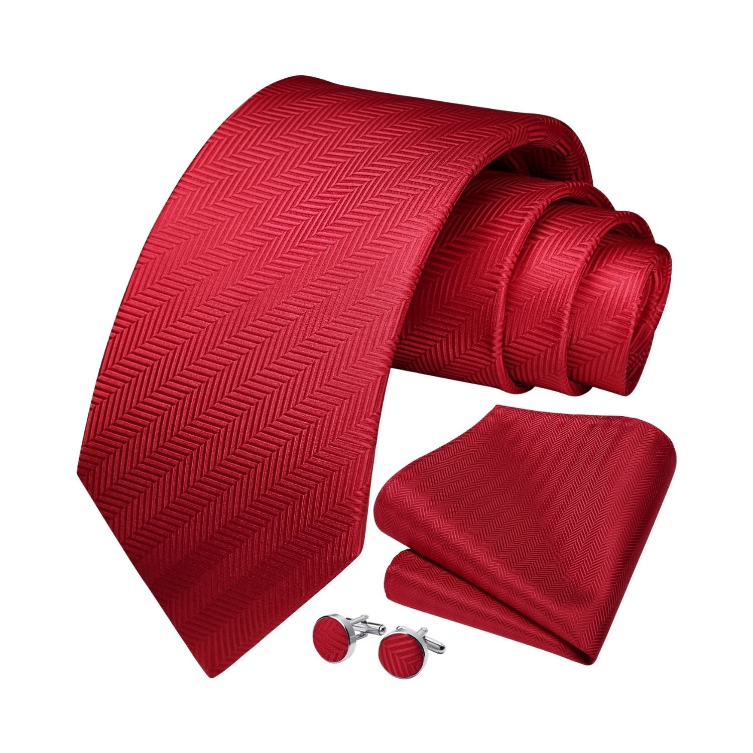 Hisdern Red Striped Wedding Accessories Set with Cufflinks
