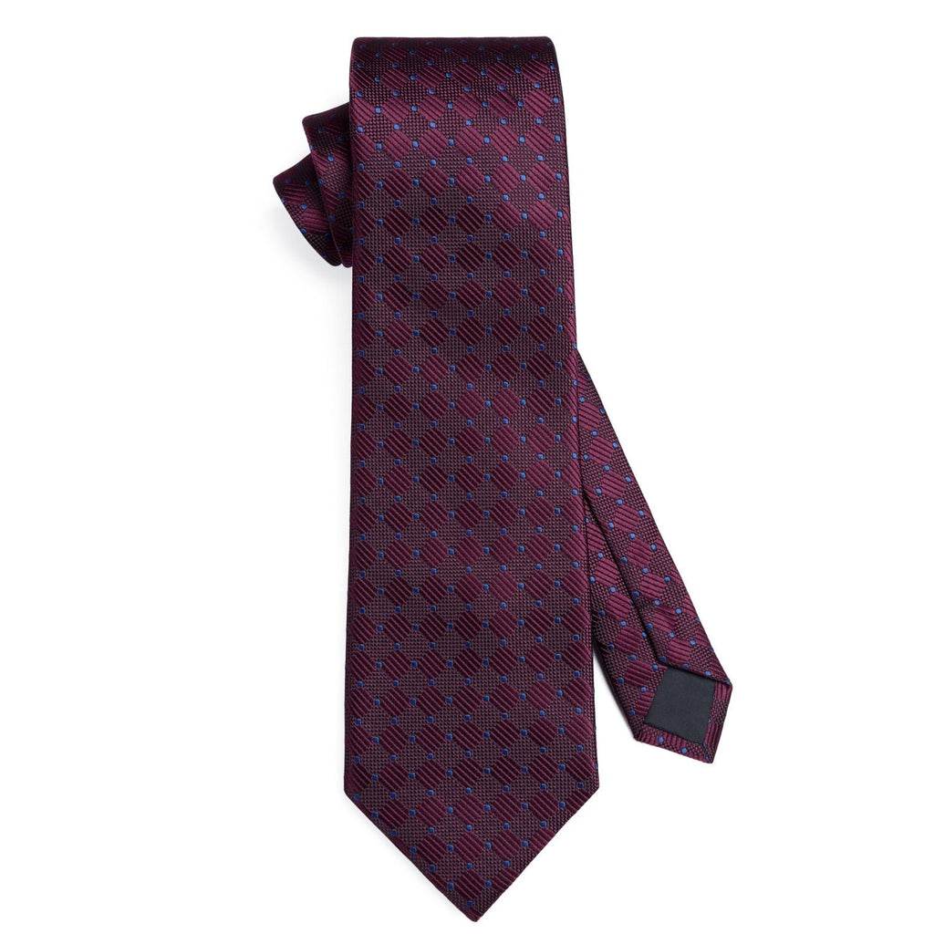 Hisdern Burgundy Plaid Tie Set For Groomsmen
