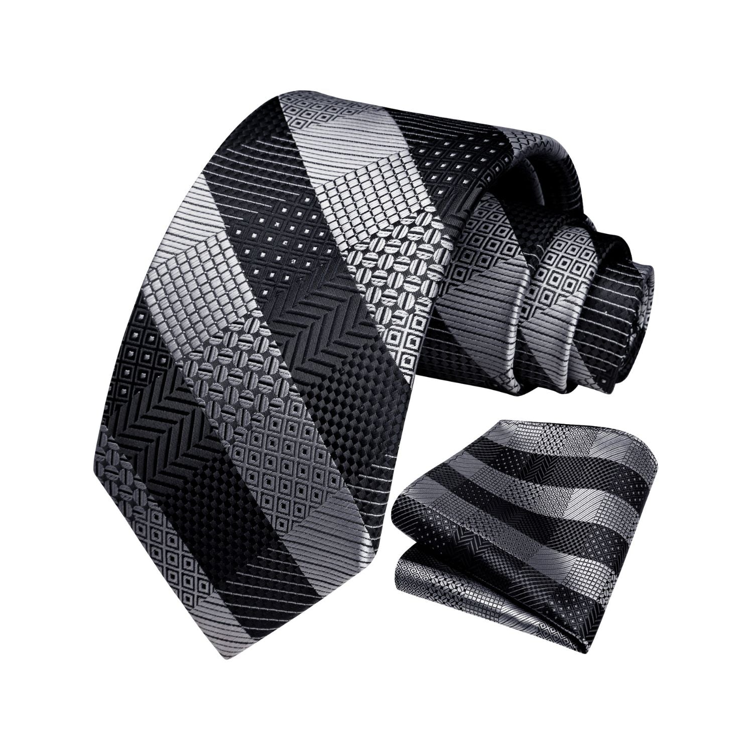 Plaid Tie Handkerchief Set - A-BLACK GREY