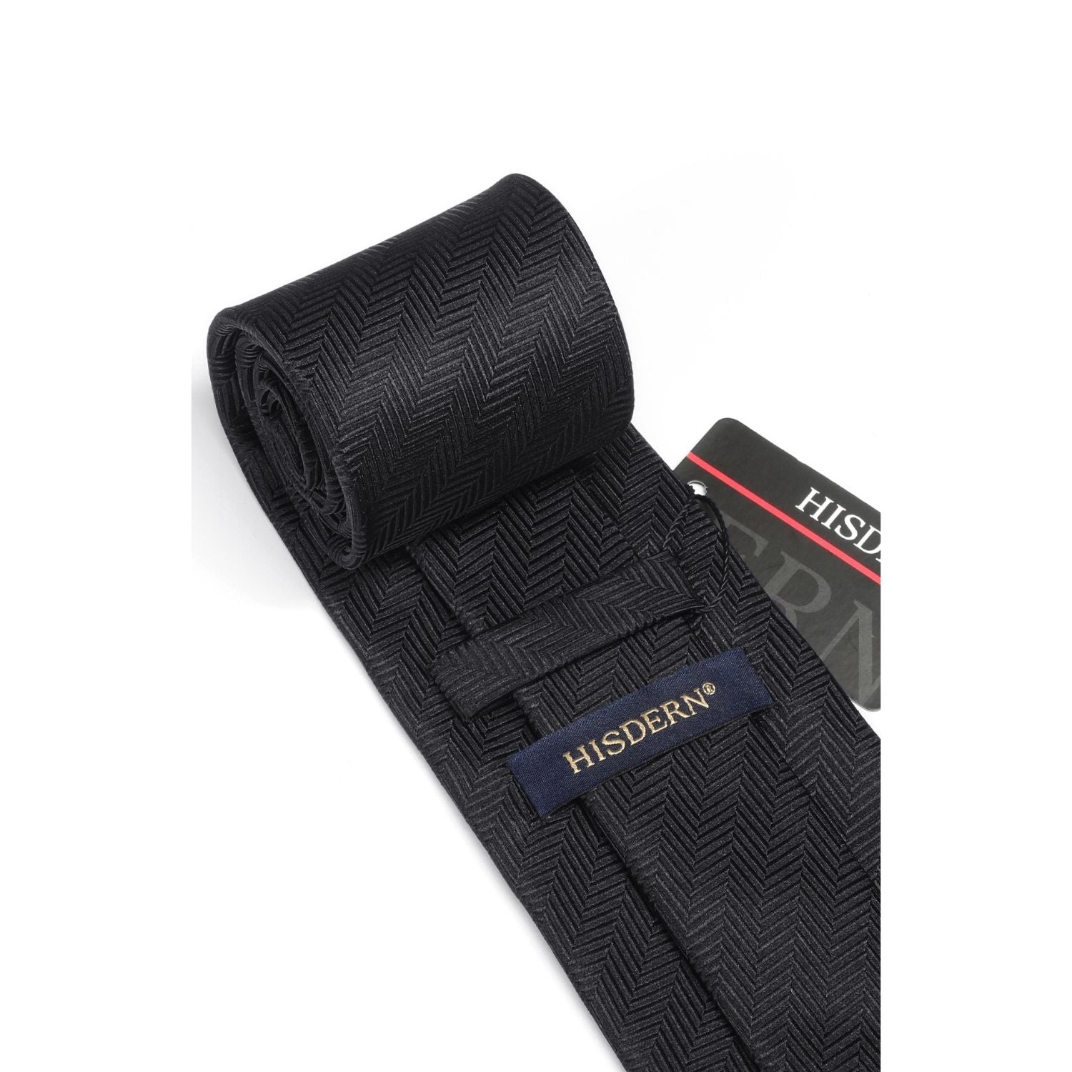 Hisdern Black Houndstooth Business Tie Set with Cufflinks