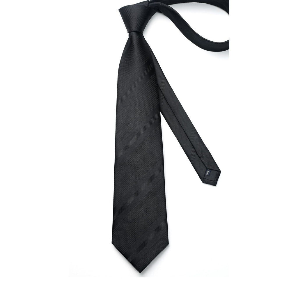 Hisdern Black Striped Business Tie Set