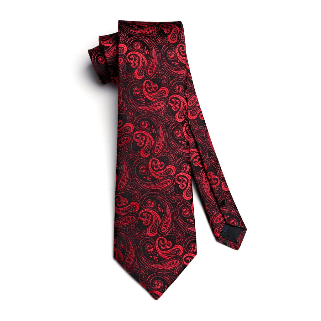 Hisdern Burgundy Paisley Tie Set For Groomsmen