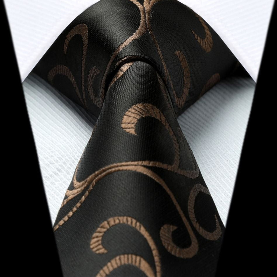 Hisdern Black Brown Paisley Tie Set For Groomsmen