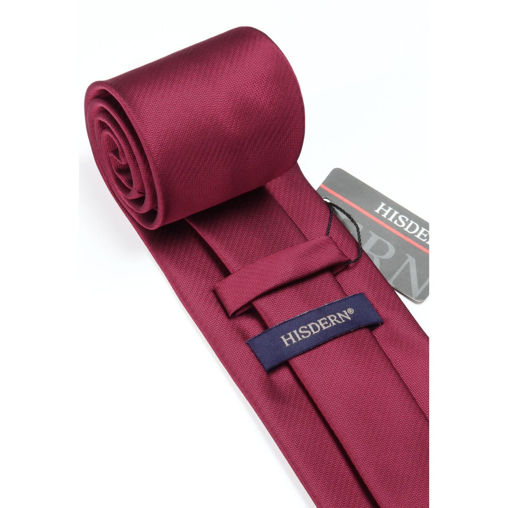 Hisdern Wine Red Solid Men’s Tie Set for Formal & Wedding