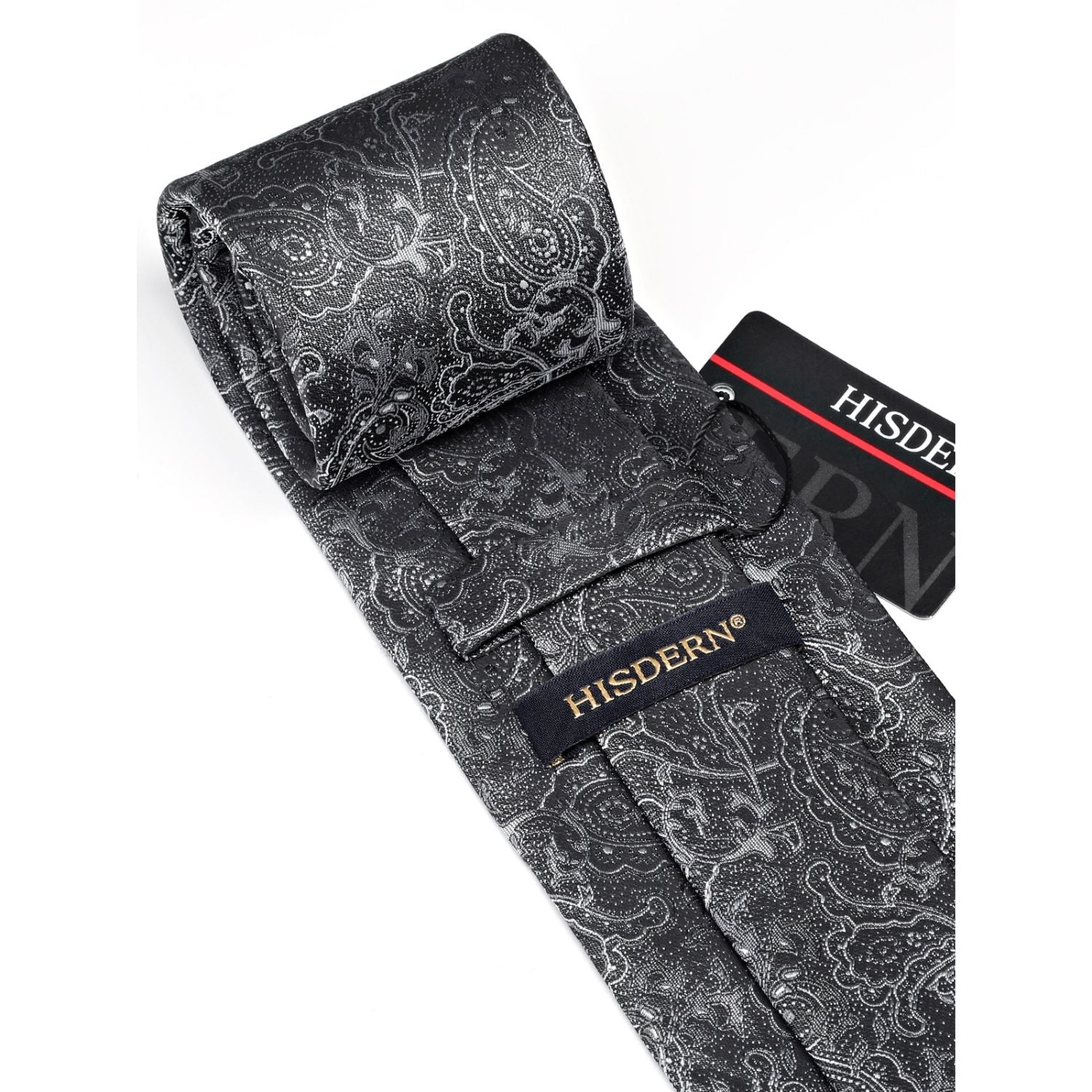 Hisdern Black Paisley Wedding Accessories Set with Cufflinks