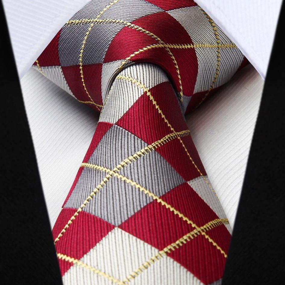 Plaid Tie Handkerchief Set - C-RED 2