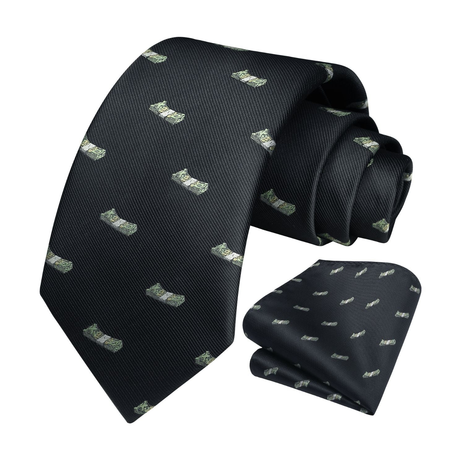 Hisdern Black Pattern Print Men's Suit Tie Set