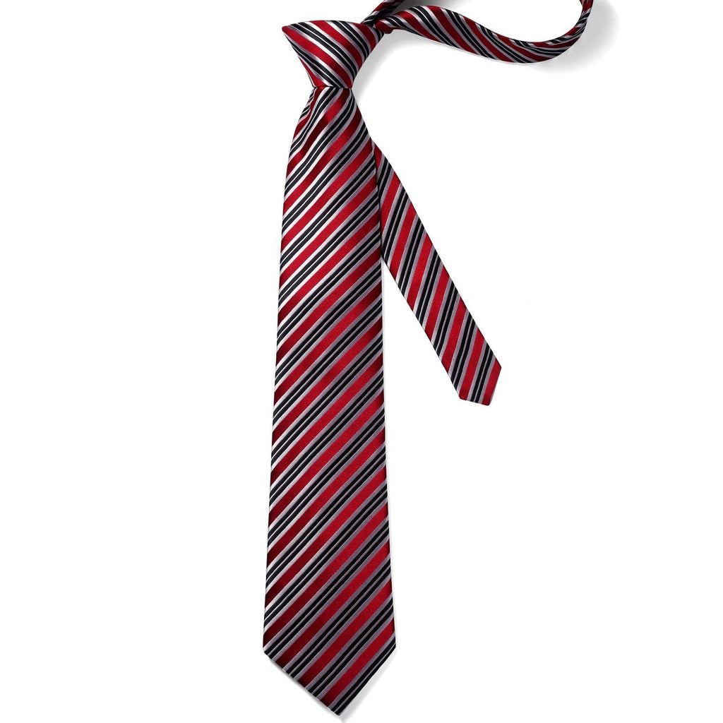 Hisdern Red Black Striped Business Tie Set