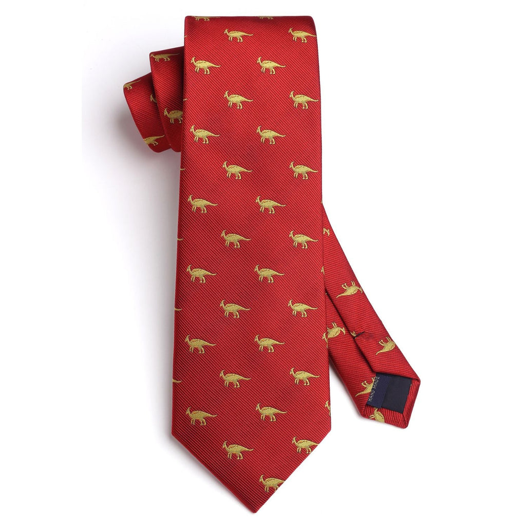 Hisdern Red Dinosaur Print Men's Suit Tie Set