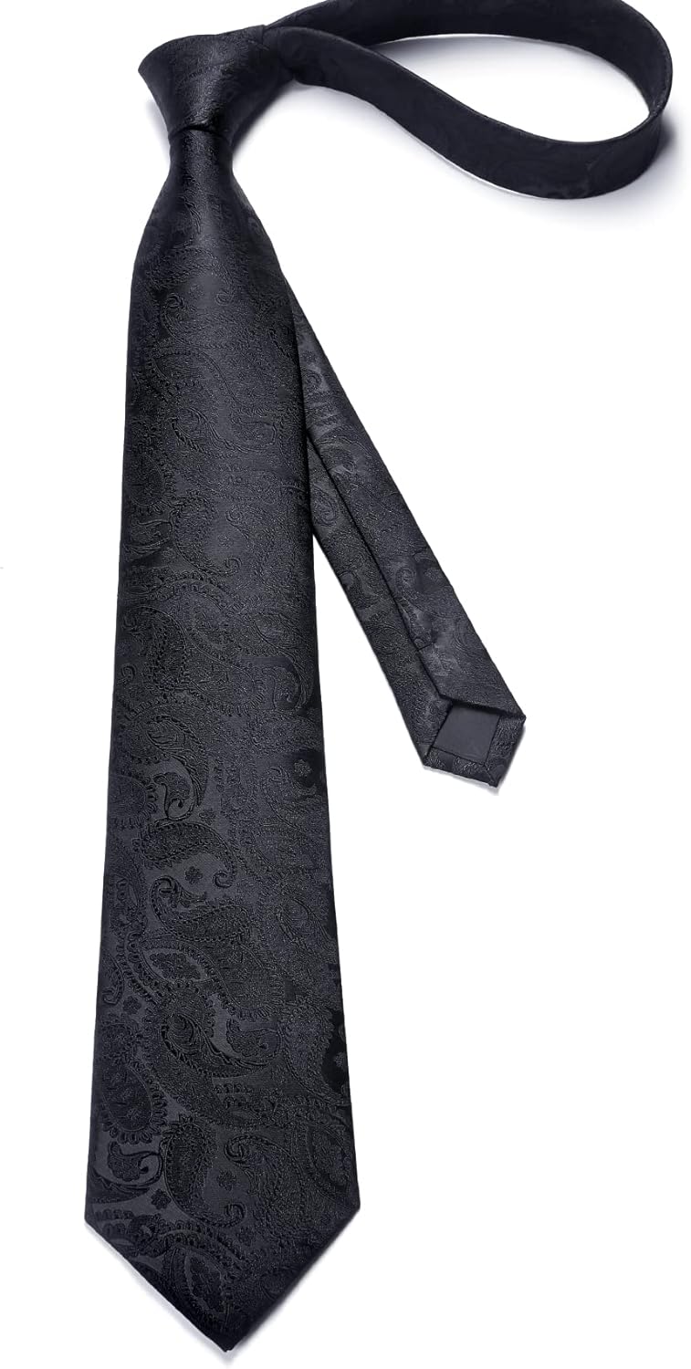 Hisdern Black Paisley Wedding Accessories Set with Cufflinks Clip