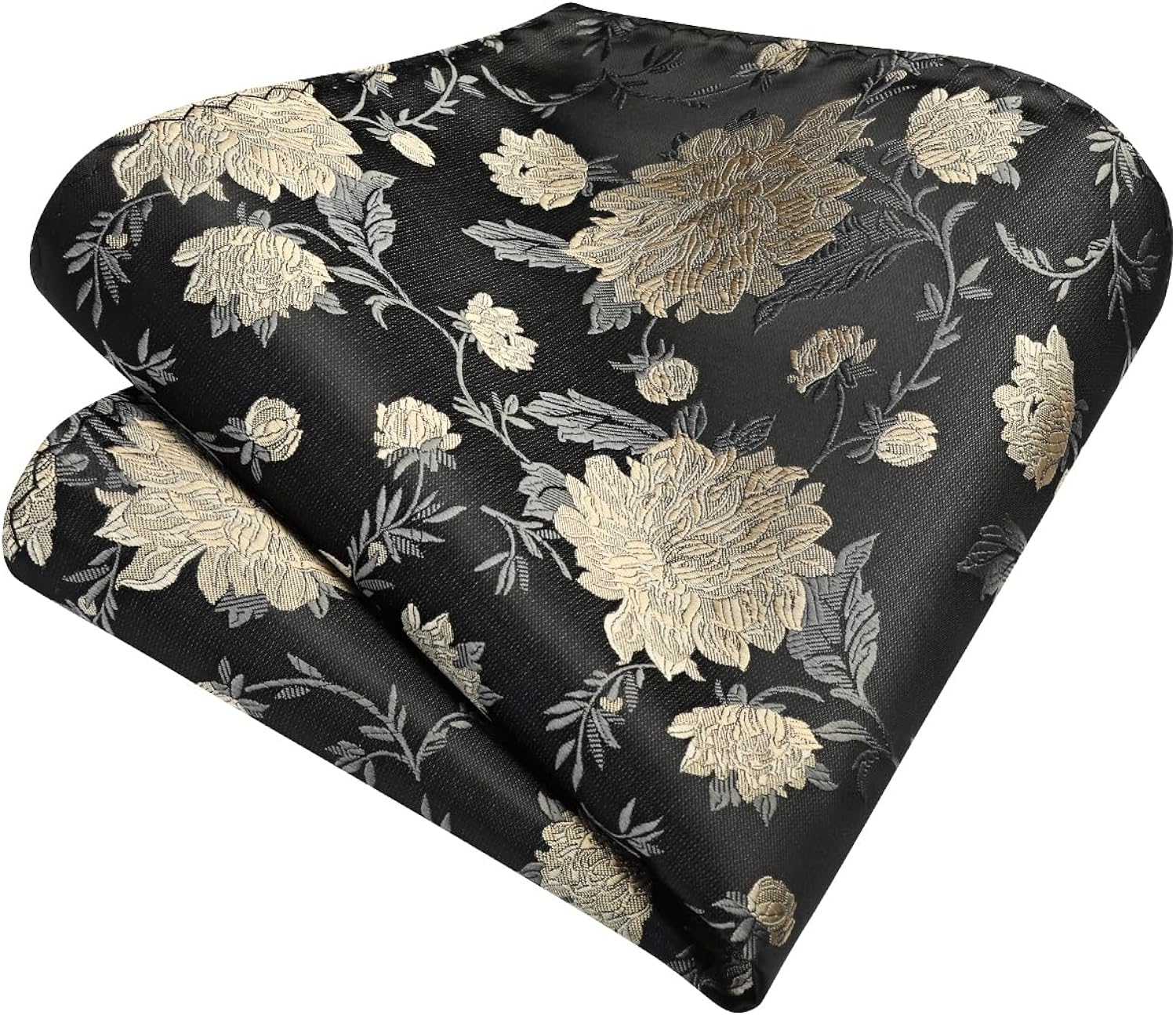 Hisdern Black Floral Wedding Tie Set with Cufflinks