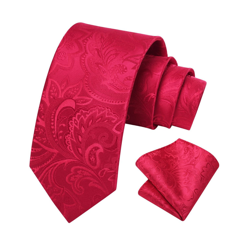 Floral 3.4 inch Tie Handkerchief Set - 10-RED PAISLEY