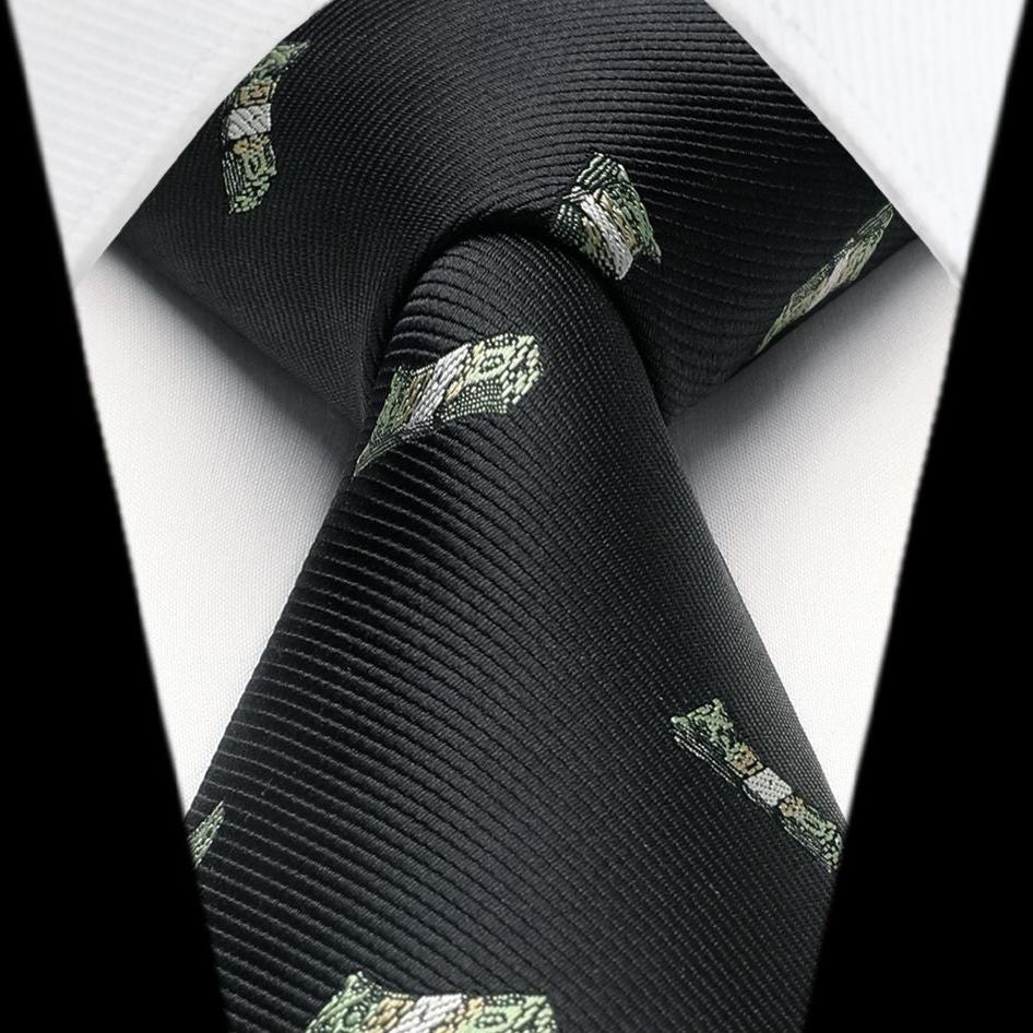 Hisdern Black Pattern Print Men's Suit Tie Set
