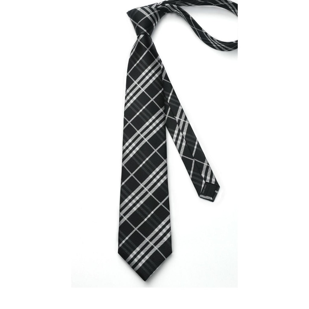 Hisdern Black White Plaid Business Tie Set