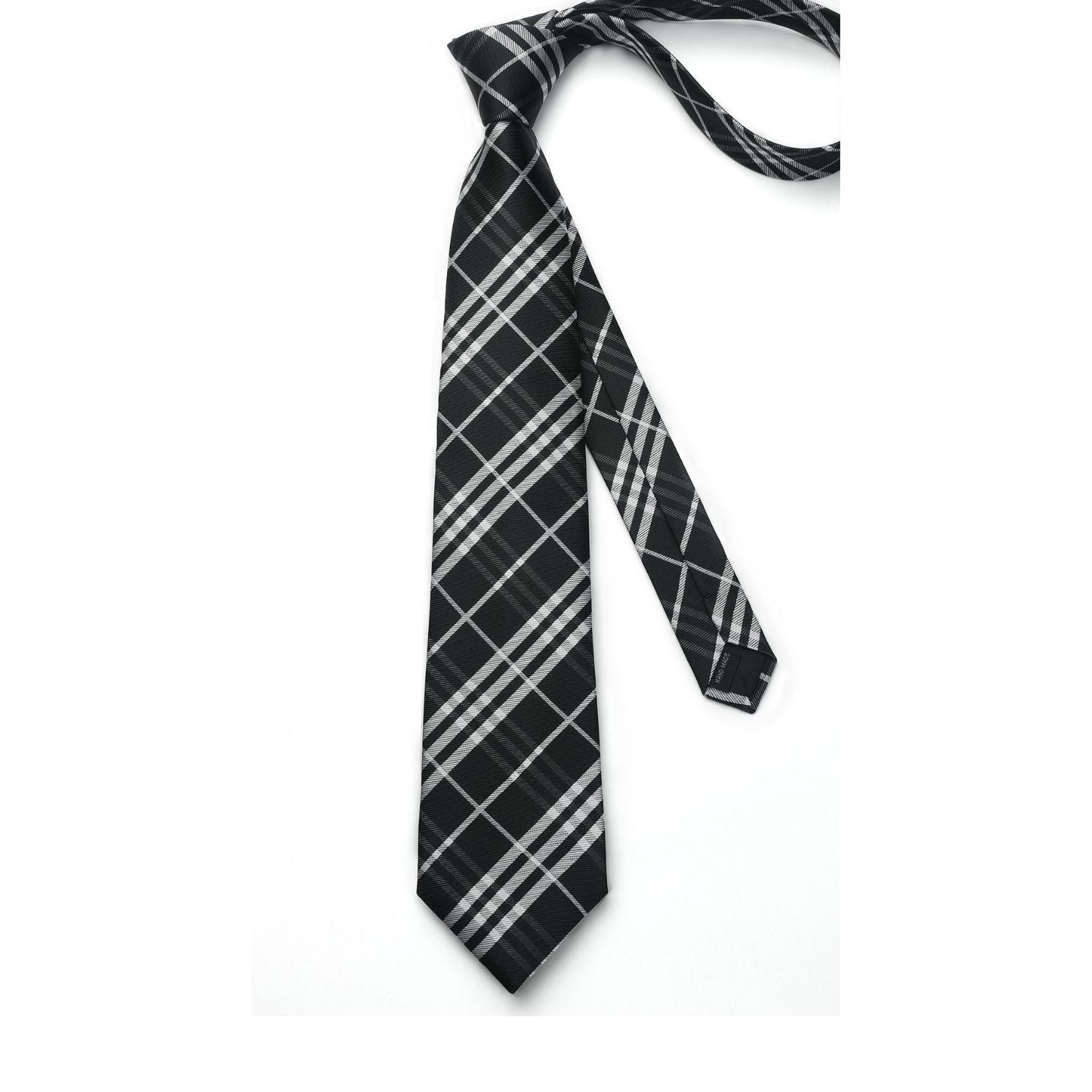 Hisdern Black White Plaid Business Tie Set