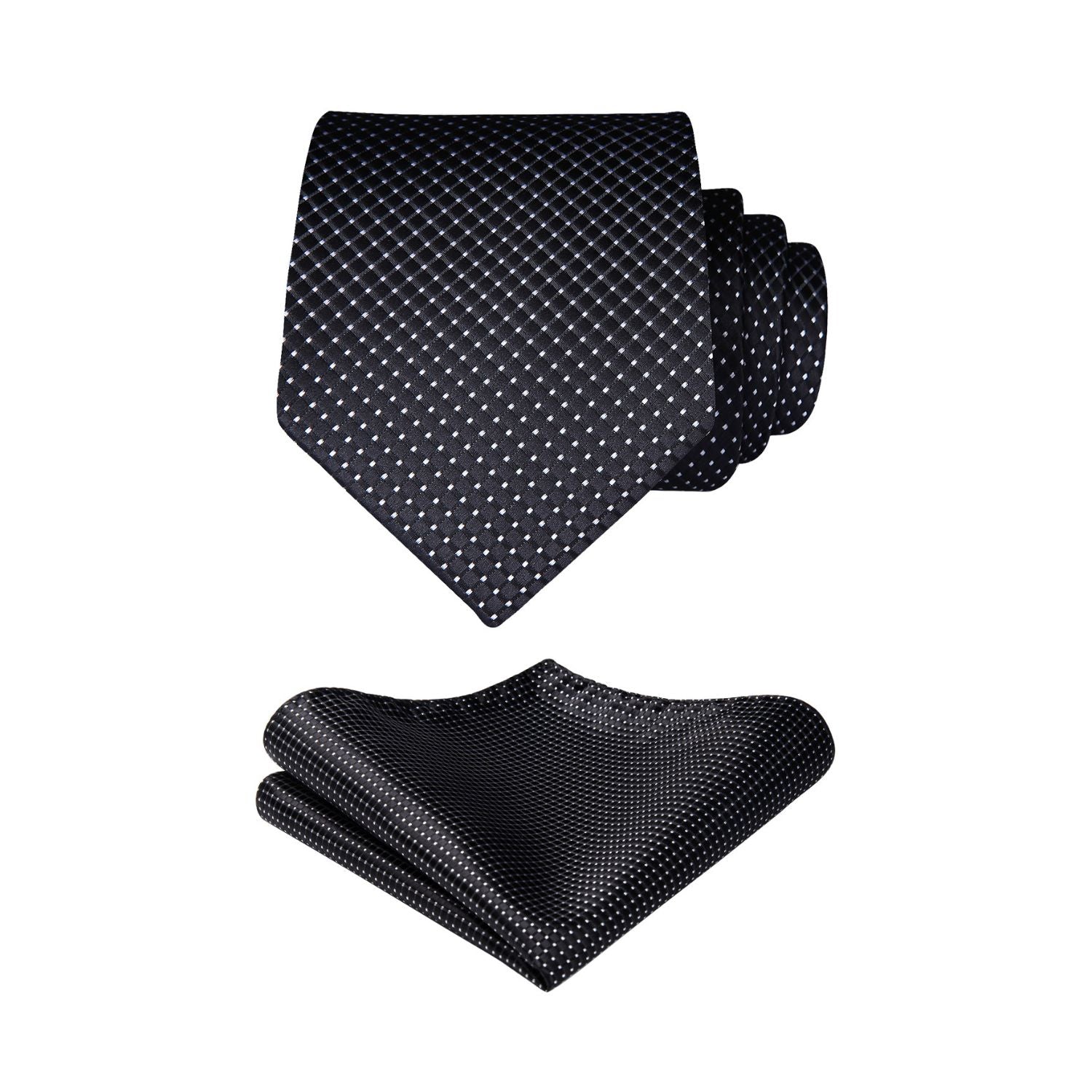 Plaid Tie Handkerchief Set - BLACK-3
