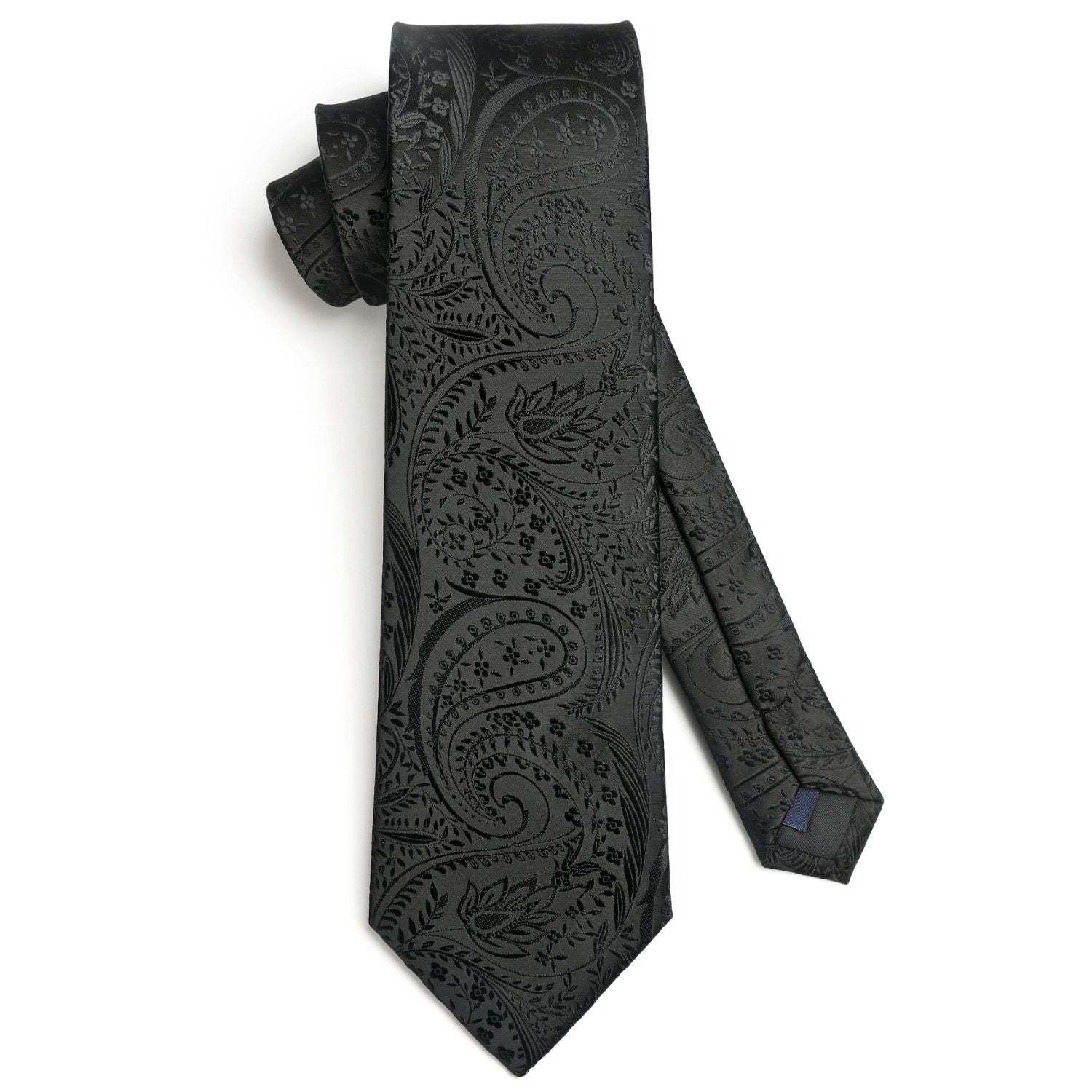 Hisdern Black Paisley Tie Set For Formal Wear