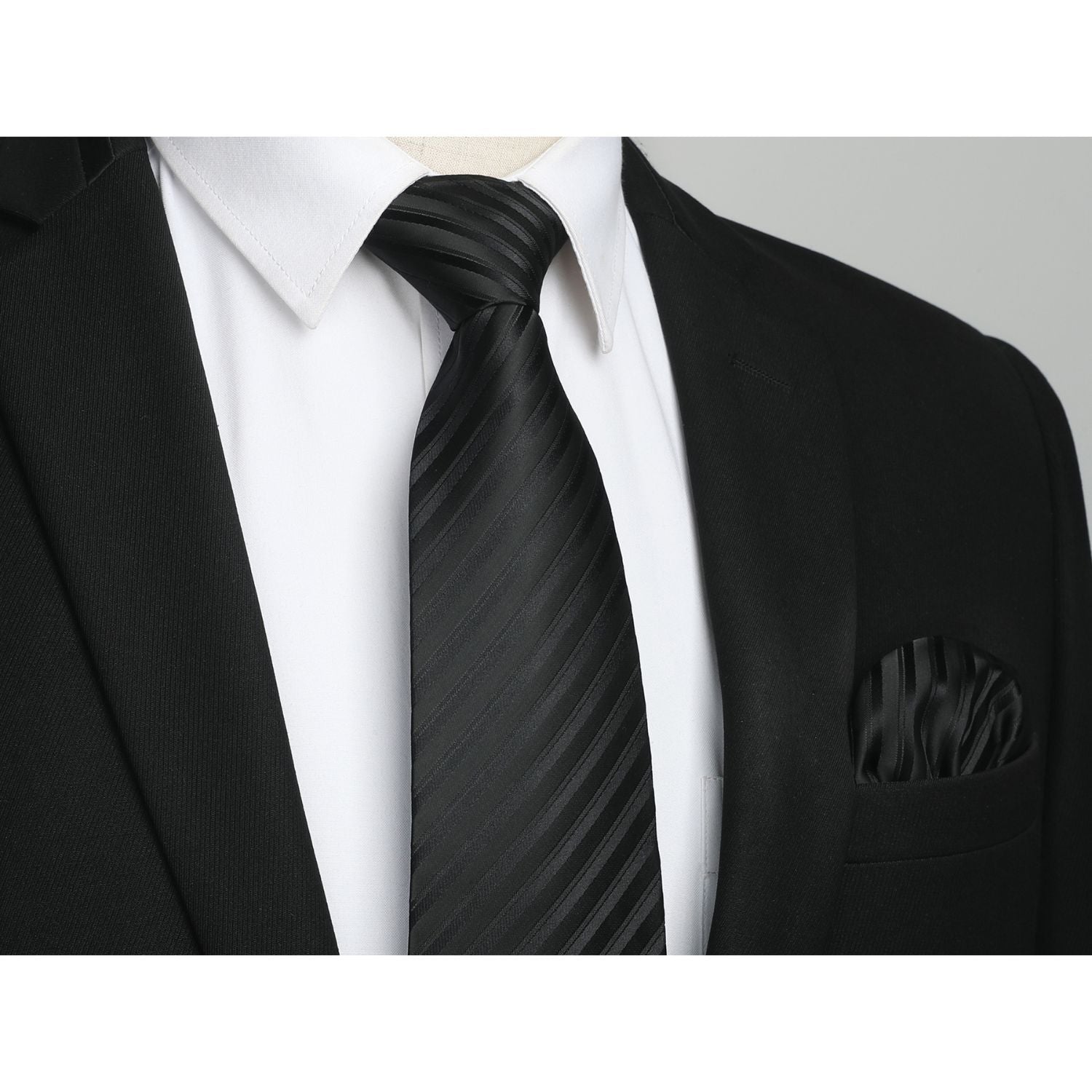 Hisdern Black Striped Wedding Accessories Set with Cufflinks