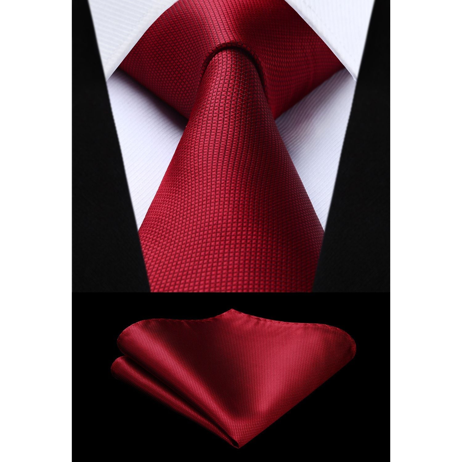 Hisdern Red Plaid Pocket Square With Matching Tie