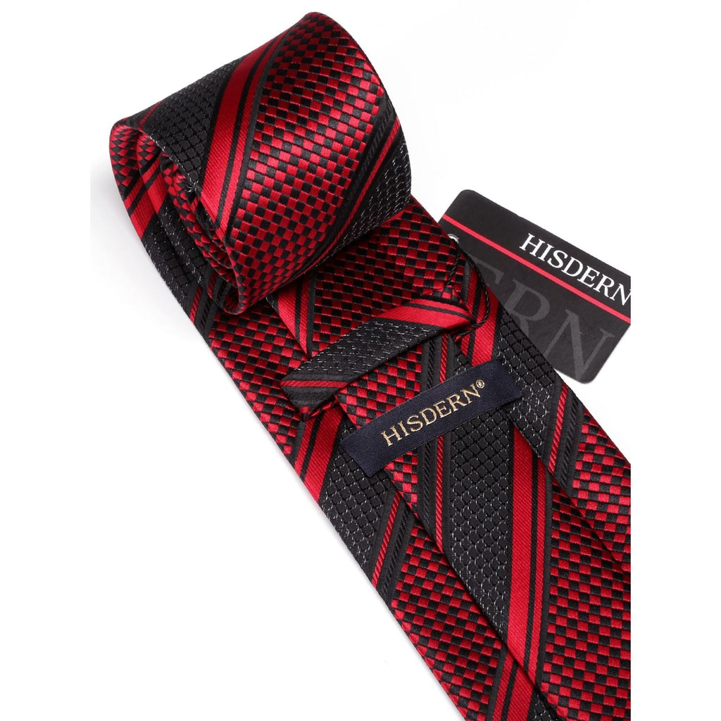 Hisdern Red Striped Wedding Accessories Set with Cufflinks