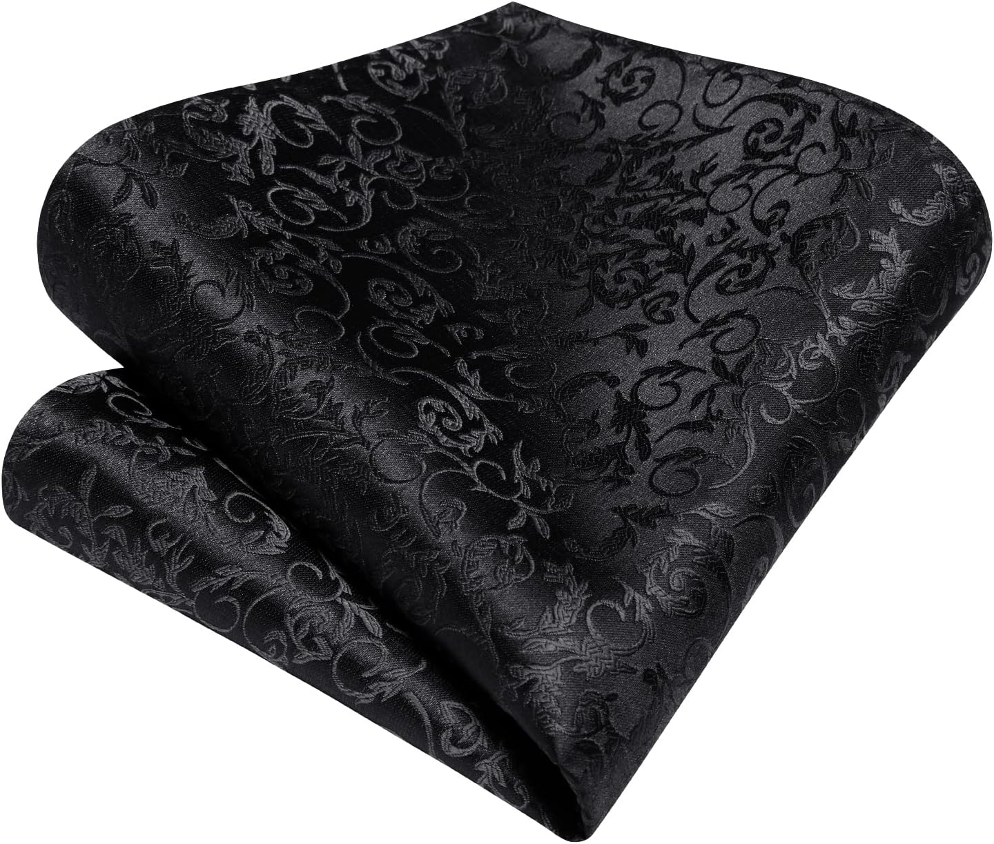 Hisdern Black Floral Wedding Tie Set with Cufflinks