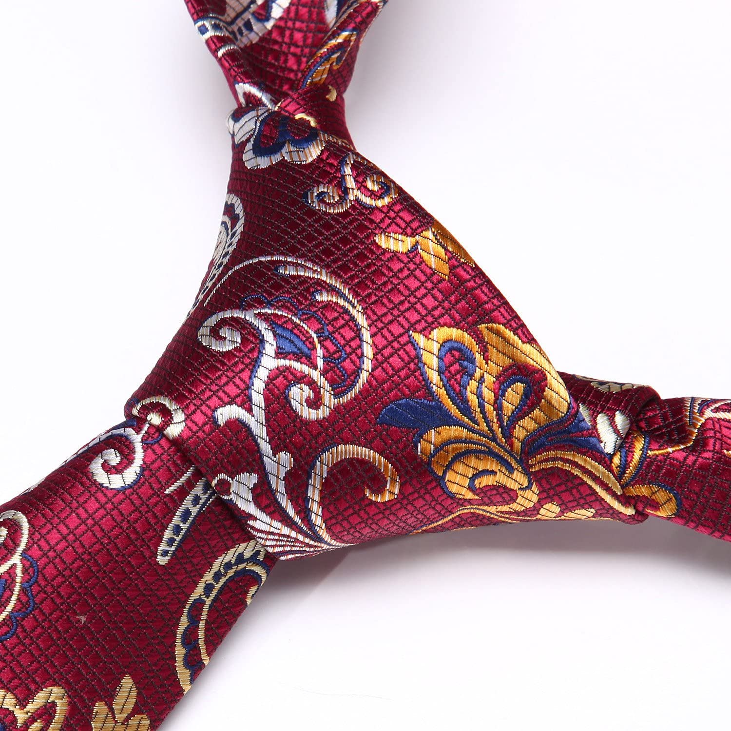 Hisdern Burgundy Yellow Paisley Floral Tie Set For Groomsmen