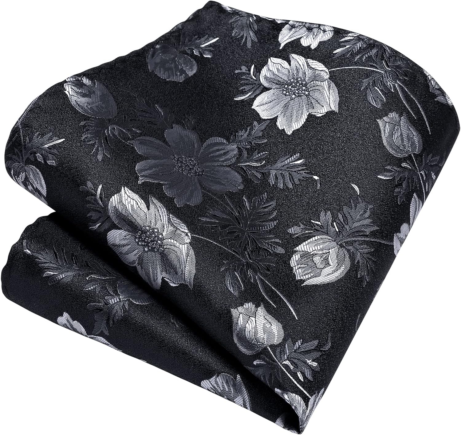 Hisdern Black Floral Wedding Tie Set with Cufflinks