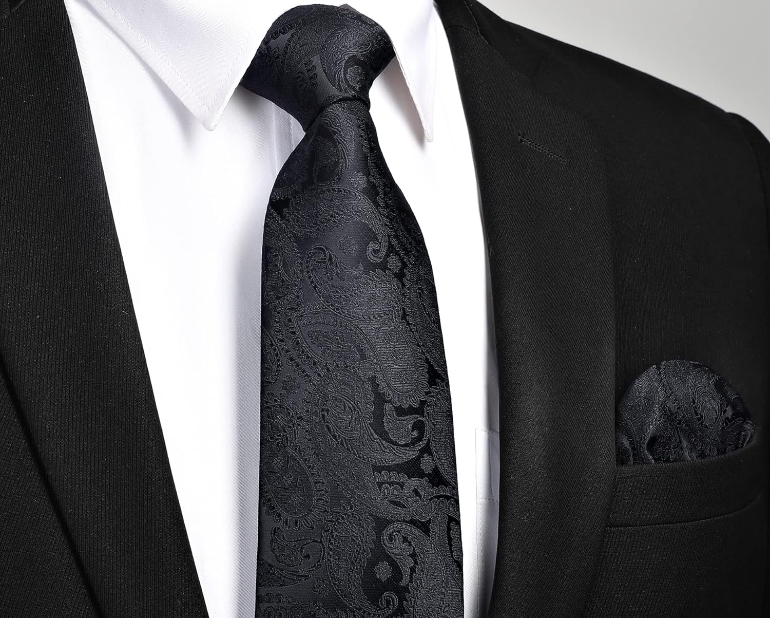 Hisdern Black Paisley Wedding Accessories Set with Cufflinks Clip