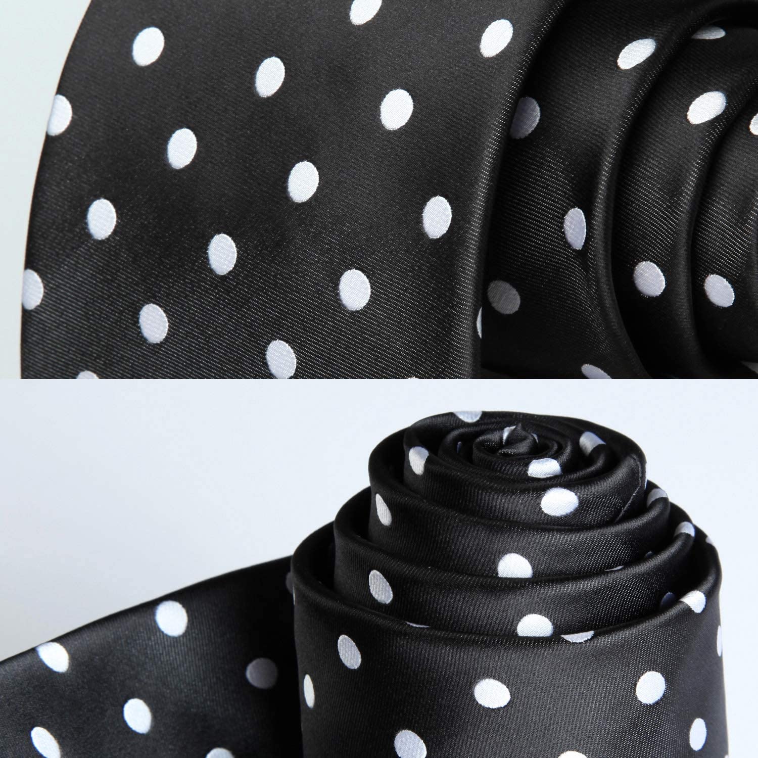 Hisdern Black White Polka Dot Tie Set For Groomsmen
