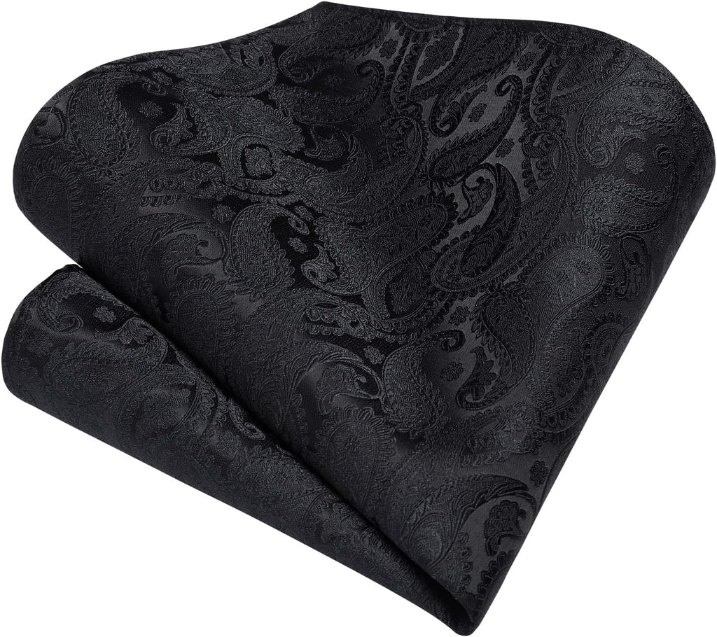 Hisdern Black Paisley Wedding Accessories Set with Cufflinks Clip