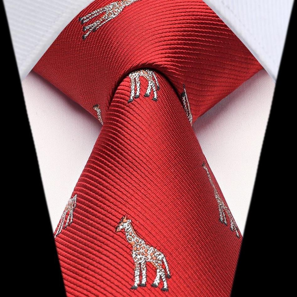 Hisdern Red Giraffe Cute Print Pattern Tie Set